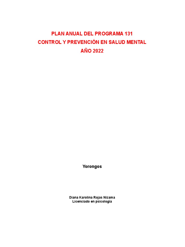 Plan Anual de Salud Mental 2022 en Yorongos | PDF | Salud mental ...