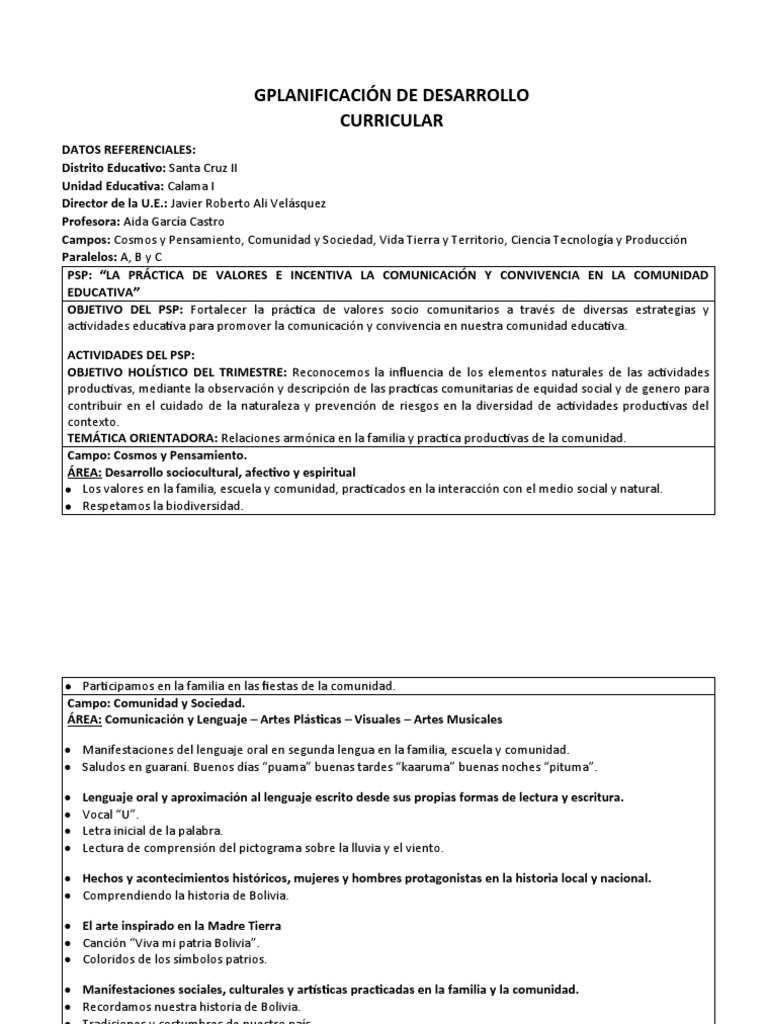 Planificación de Desarrollo Curricular | PDF | Naturaleza | Bolivia