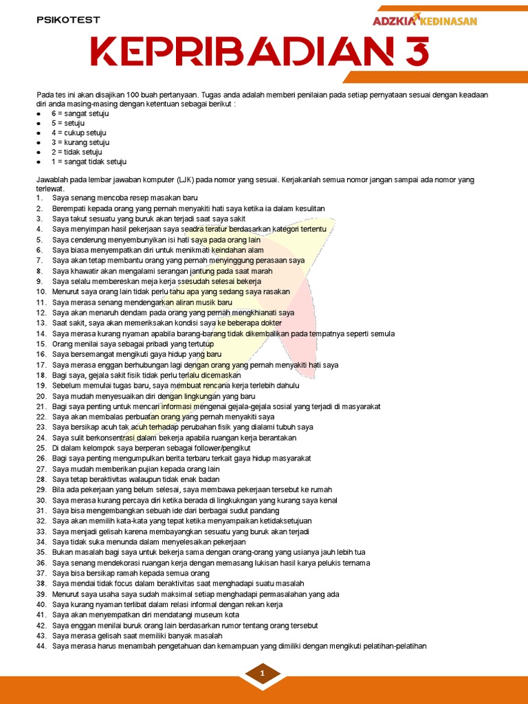Contoh Soal Kepribadian Setuju Tidak Setuju | PDF