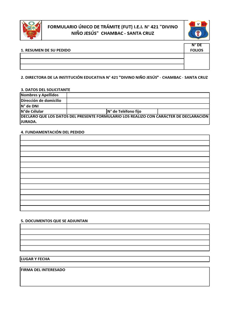 Fundamentación del Pedido FUT I.E.I. 421 | PDF