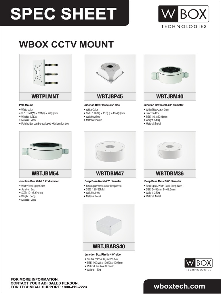 WBOX CCTV Mount Specifications | PDF