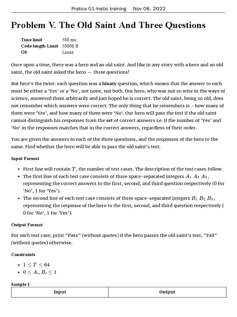 Determining if a hero passes an old saint s logic test based on the