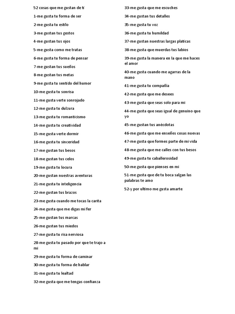 Plantilla Con 52 Cosas Que Me Encantan De Ti