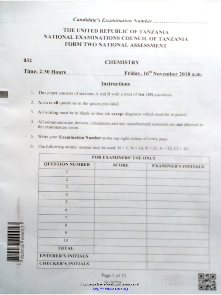 Chemistry - F2 - 2018 | PDF