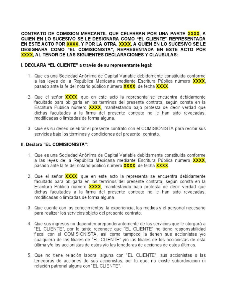 Contrato de Comision Mercantil PDF Pagos Justicia