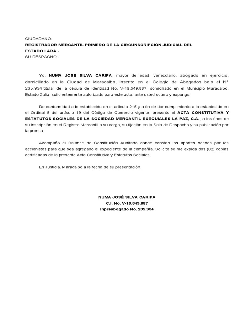 Acta constitutiva exequiales la paz c a pdf estado de resultados