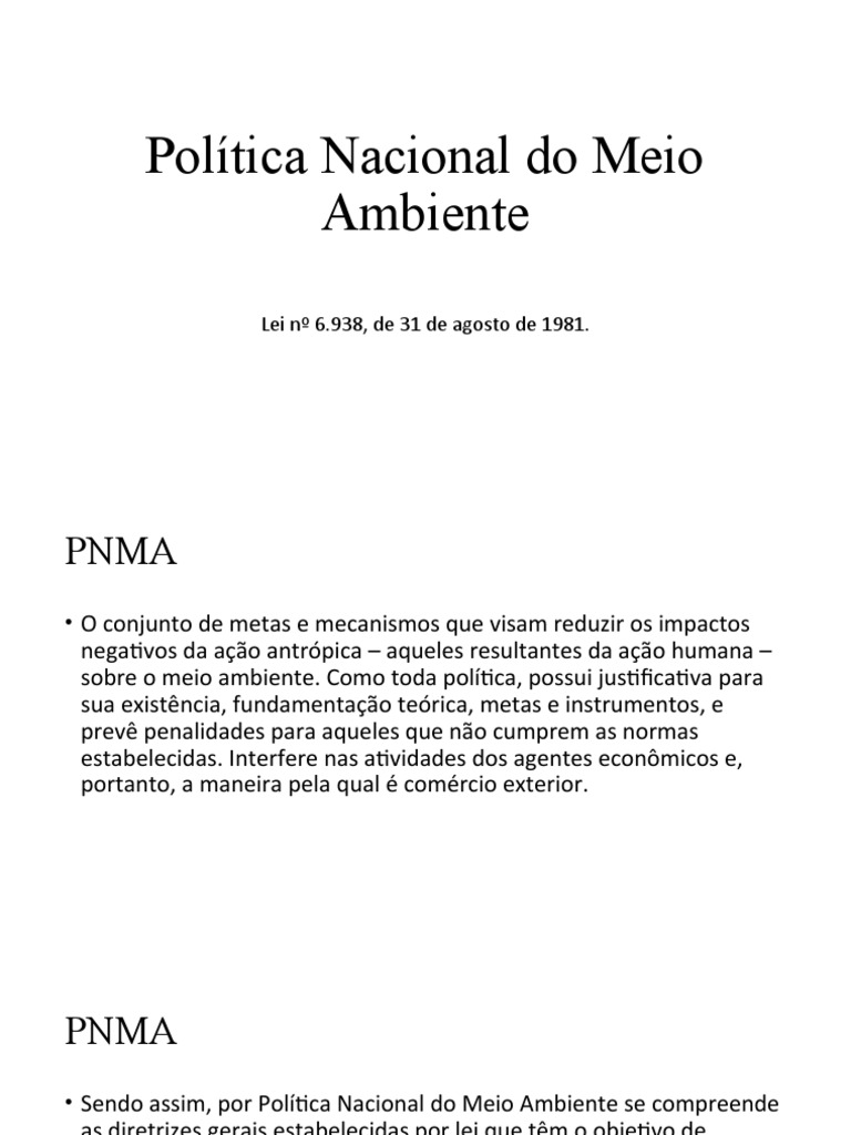 Pol tica nacional do meio ambiente objetivos princ pios e