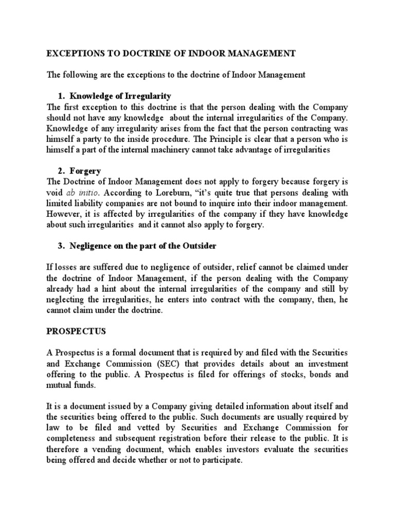 Exceptions to Indoor Management Doctrine | PDF | Securities (Finance ...