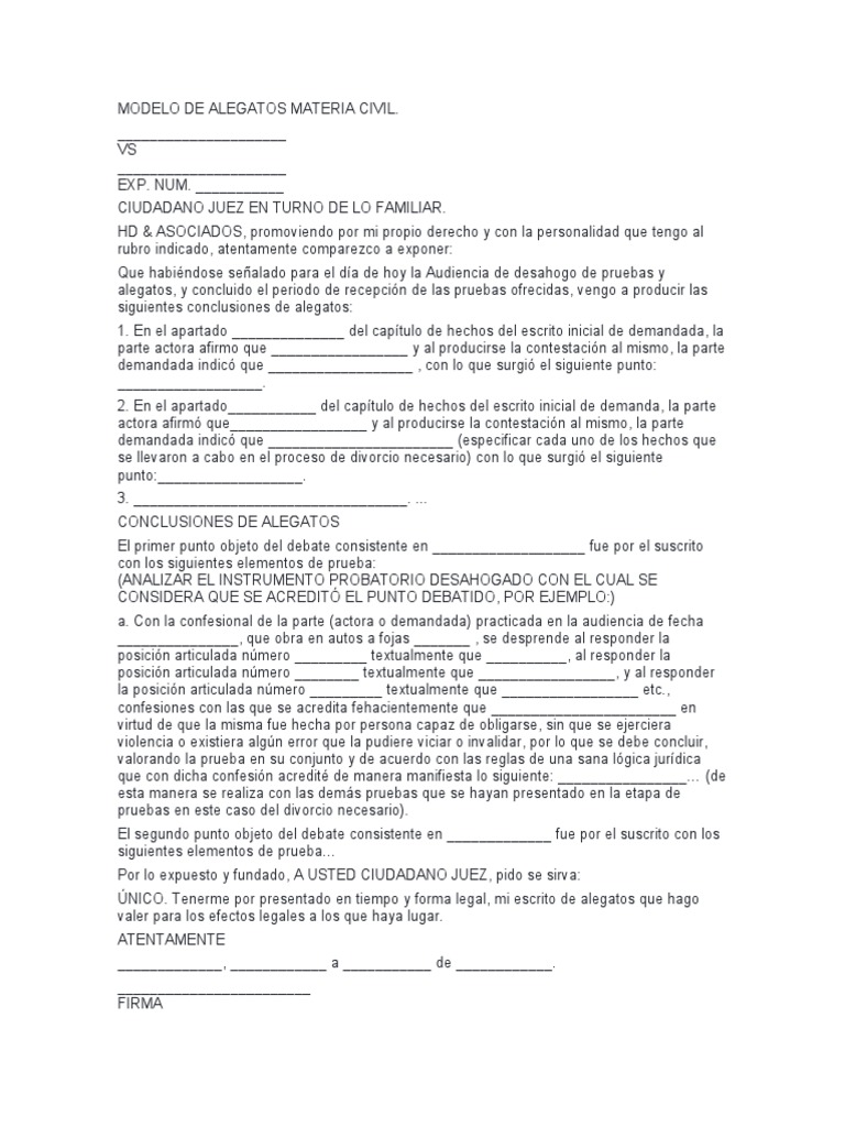 Alegatos en Juicio Civil: Modelo y Ejemplo | PDF | Justicia | Crimen y ...