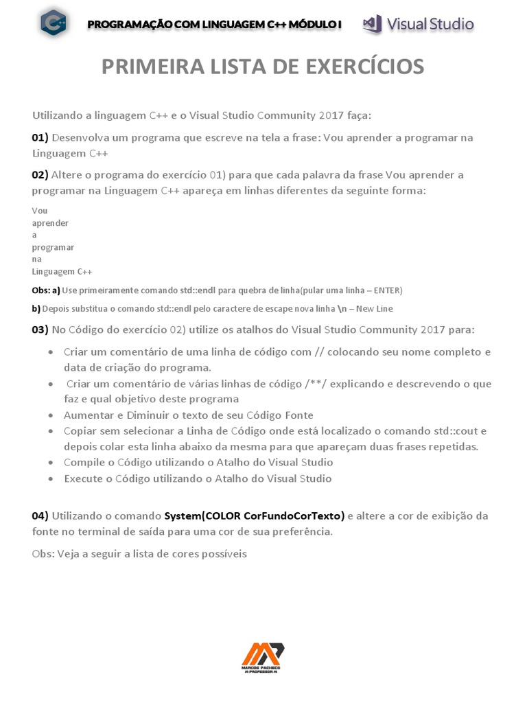 Primeira Lista de Exercícios C++ | PDF