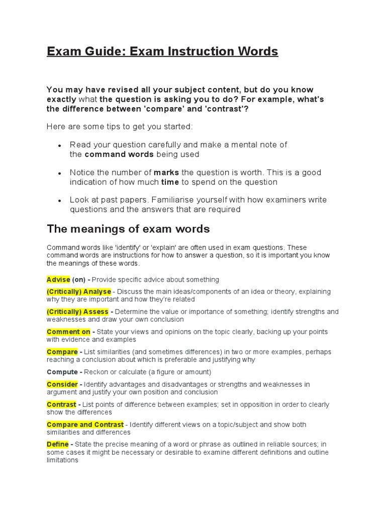 Exam Instruction Words PDF