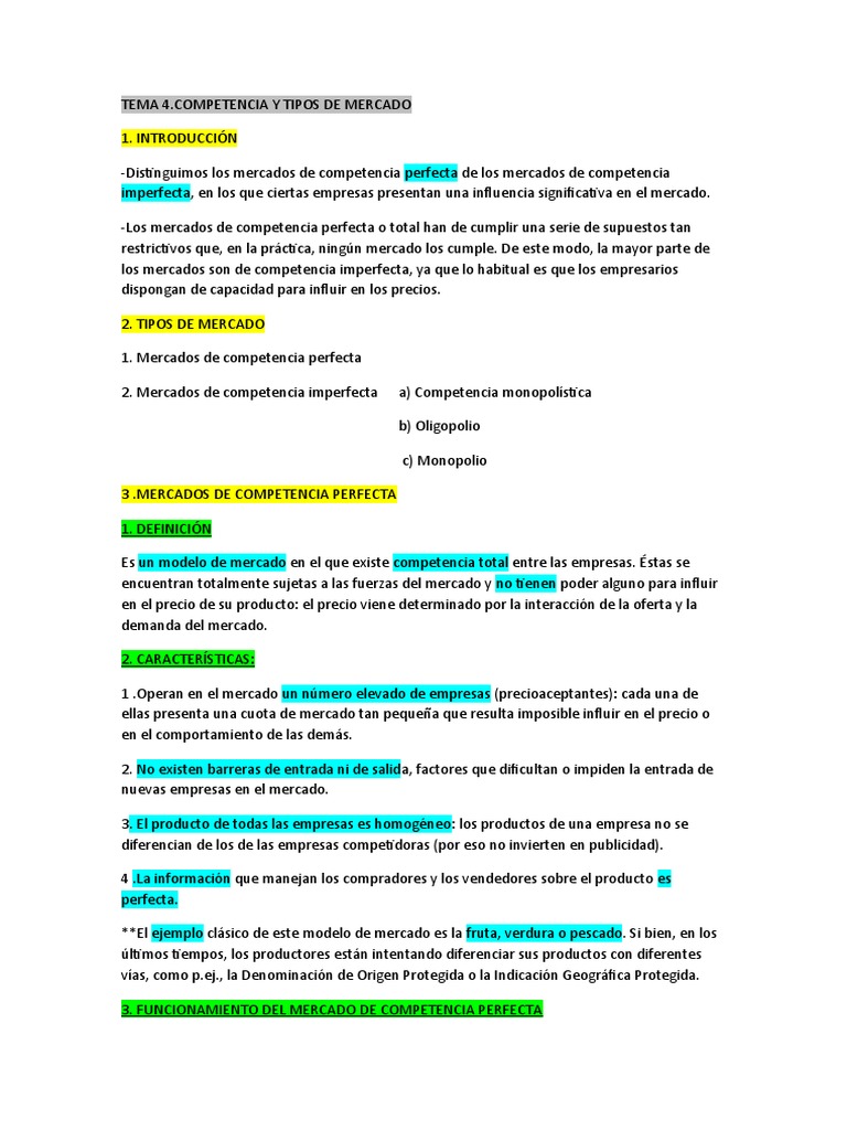 Tipos de Mercado y Competencia Económica | PDF | Mercado (economía ...
