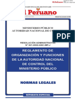 Normas Legales: Reglamento de Organización Y Funciones de La Autoridad Nacional de Control Del Ministerio Público
