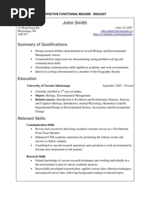 John Smith - Effective Functional Resume - Biology