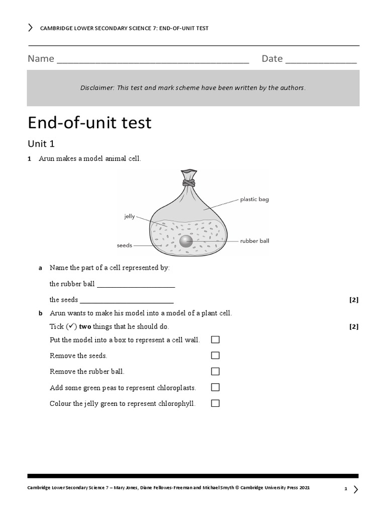 S7 end of unit test 1 pdf cell biology chloroplast