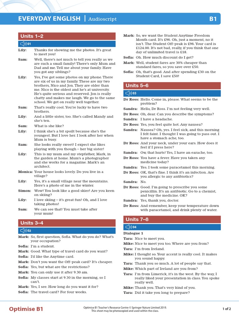 OPT B1 EE Audioscript | PDF | Clinical Medicine | Medicine