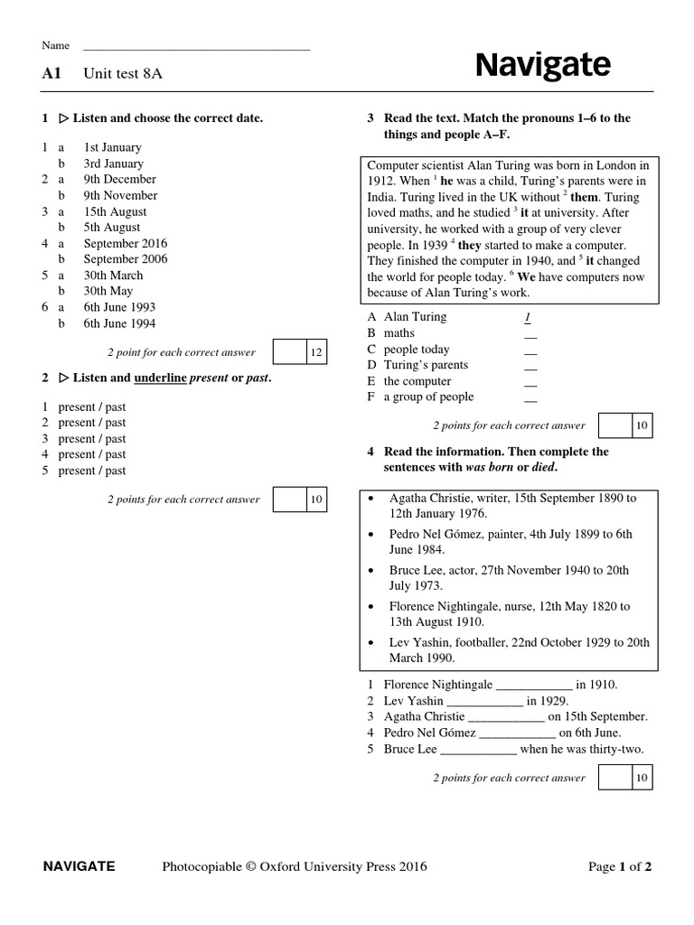 Unit Test 8A | PDF