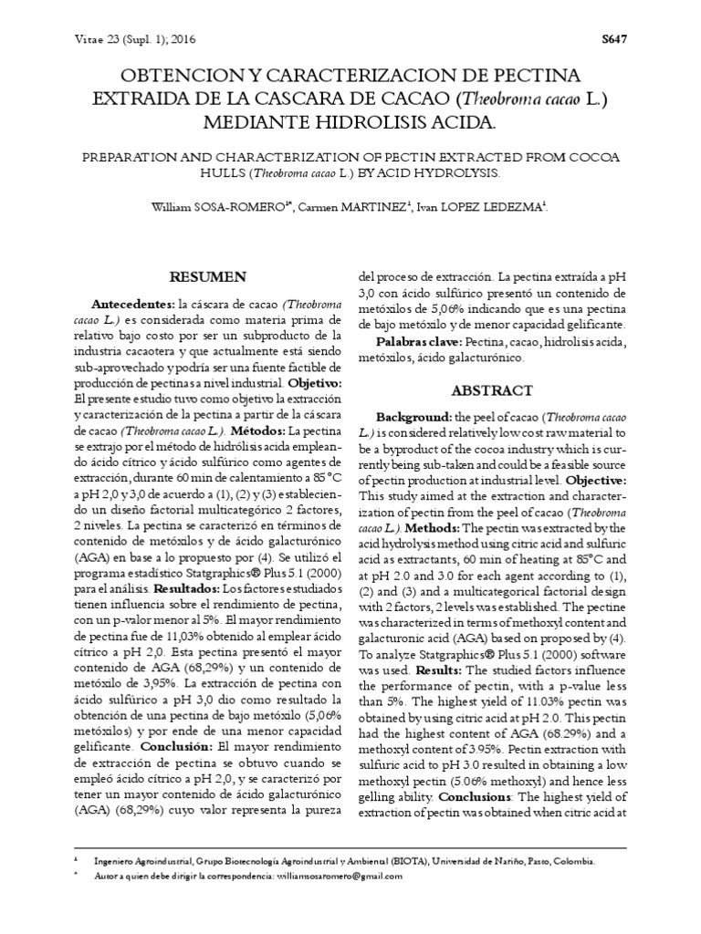 Color de Pectina, Cálculo de Los Porcentajes Metoxilo PDF Química