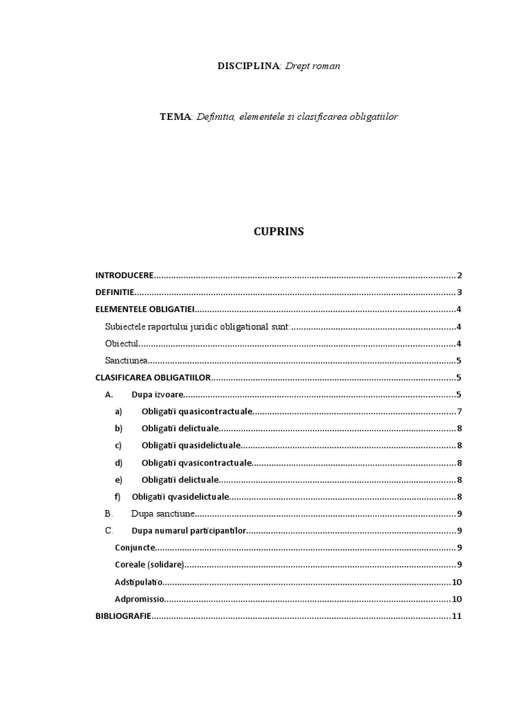 Definitia, Elementele Si Clasificarea Obligatiilor | PDF