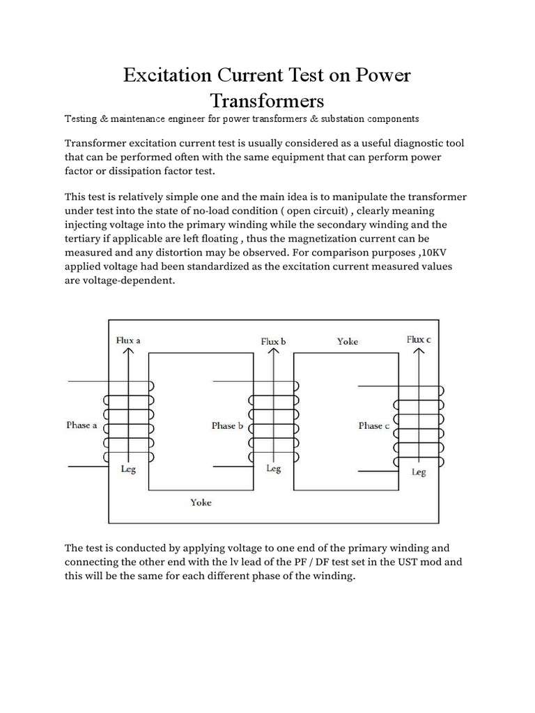 Excitation Current Test On Power Transformers PDF Transformer