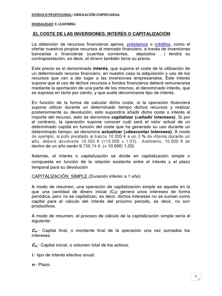 Capitalización - Selección de Inversiones | PDF | Tasa interna de ...