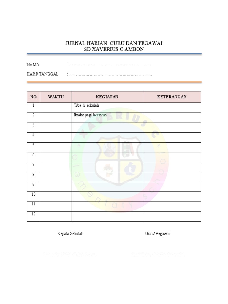 Format Jurnal Harian Guru Dan Pegawai Pdf