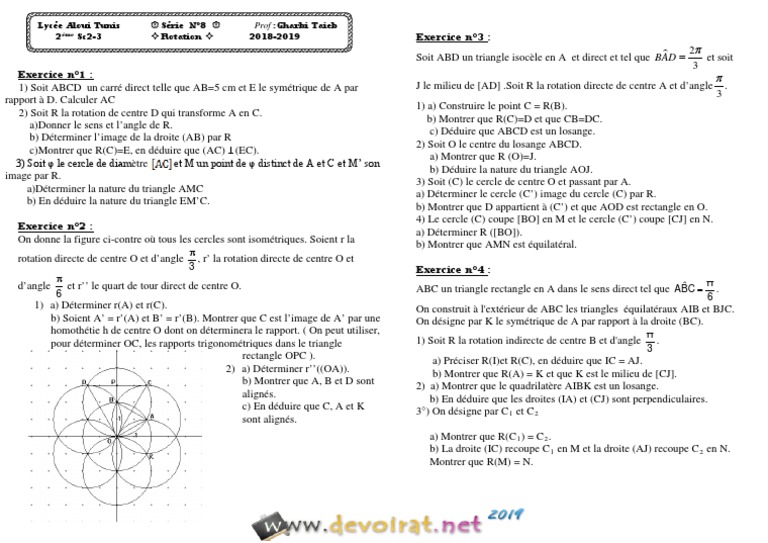 Exercices Corrigés sur la Rotation 2ème Science | PDF | Triangle | Angle