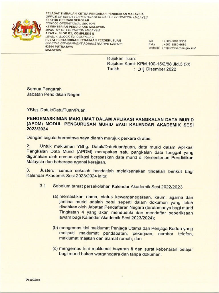 Surat Kemaskini Apdm 2023 2024 | PDF