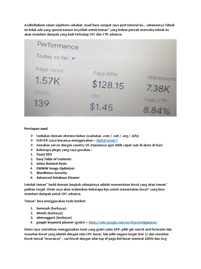 Tips Meningkatkan CPC dan CTR Adsense | PDF