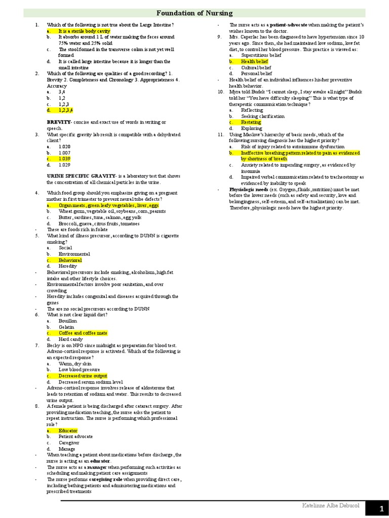 Nursing Knowledge Assessment Quiz | PDF | Nursing | Patient