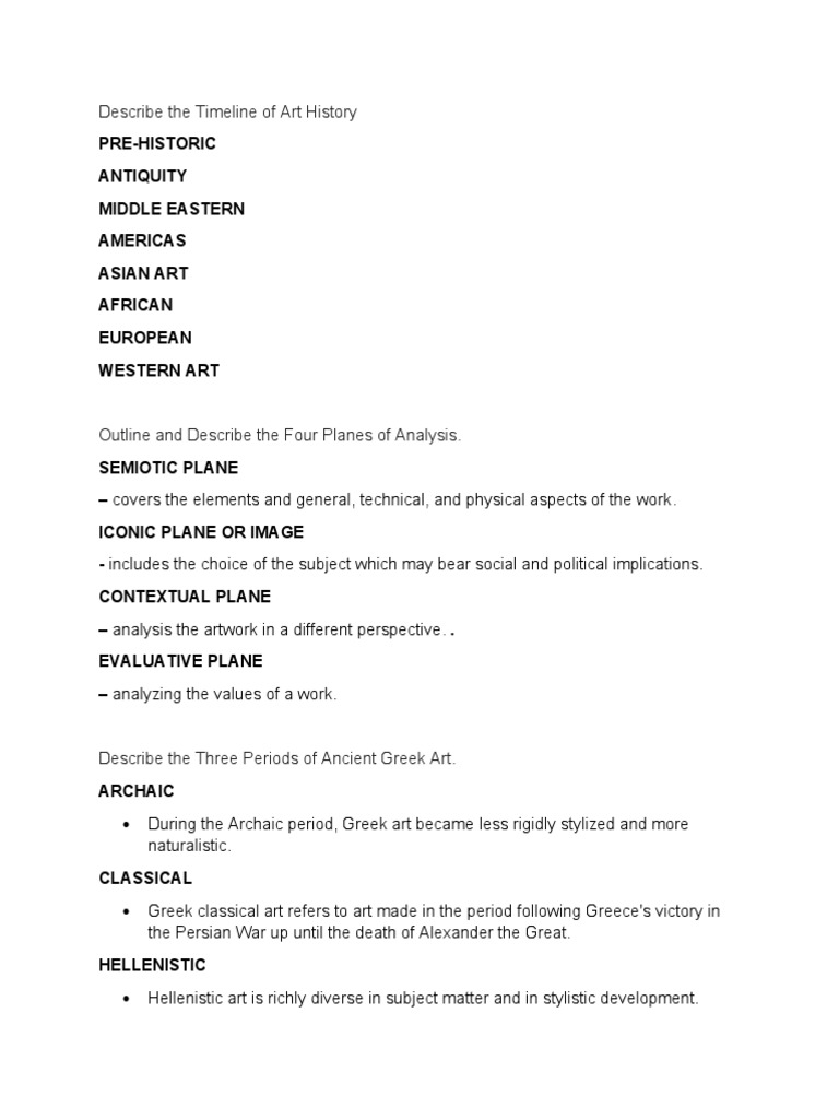Describe The Timeline of Art History PDF