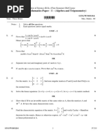 1214 - Year - BACHELOR OF SCIENCE (B.SC.) FIRST SEMESTER OLD COURSE Subject - MAT 101 - MATHEMATICS PAPER-I - (Algebra and Trigonometry)