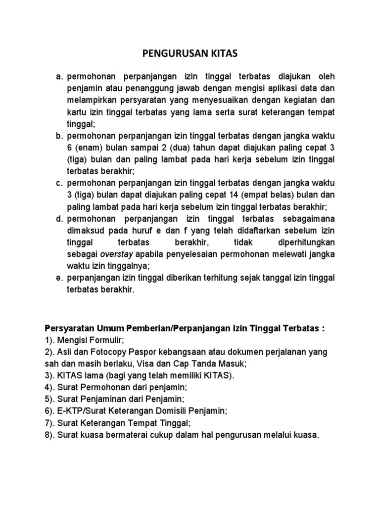 Panduan Pengurusan dan Perpanjangan KITAS | PDF | Ilmu Sosial | Hukum