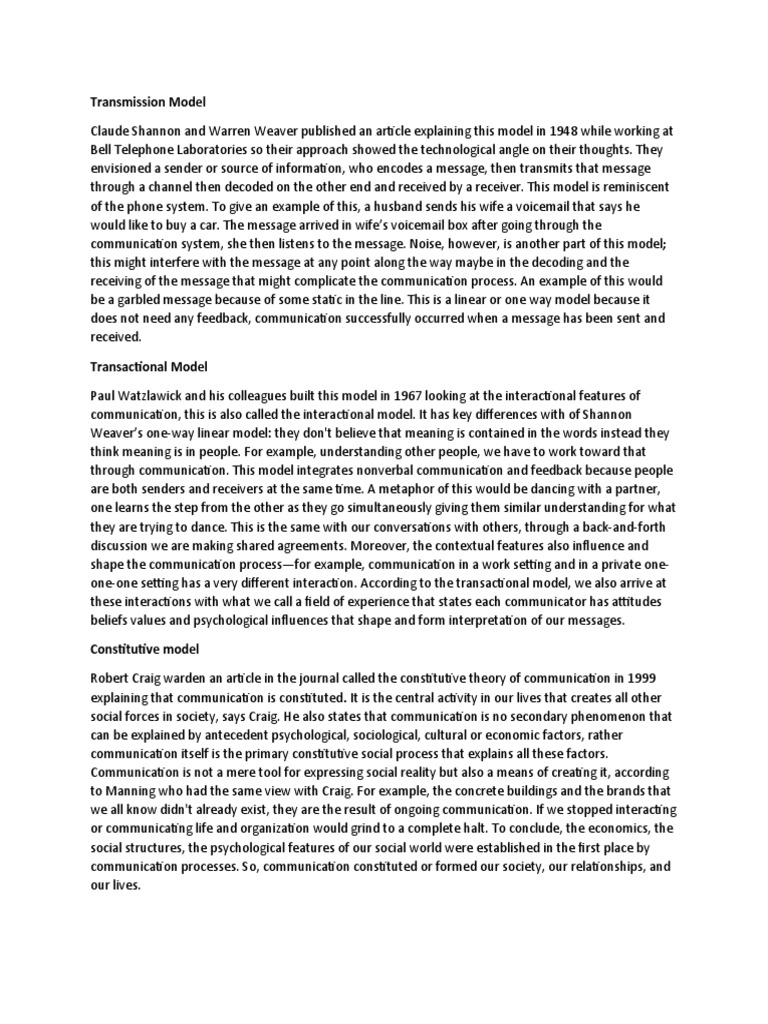 Transmission Model PDF Communication Human Communication