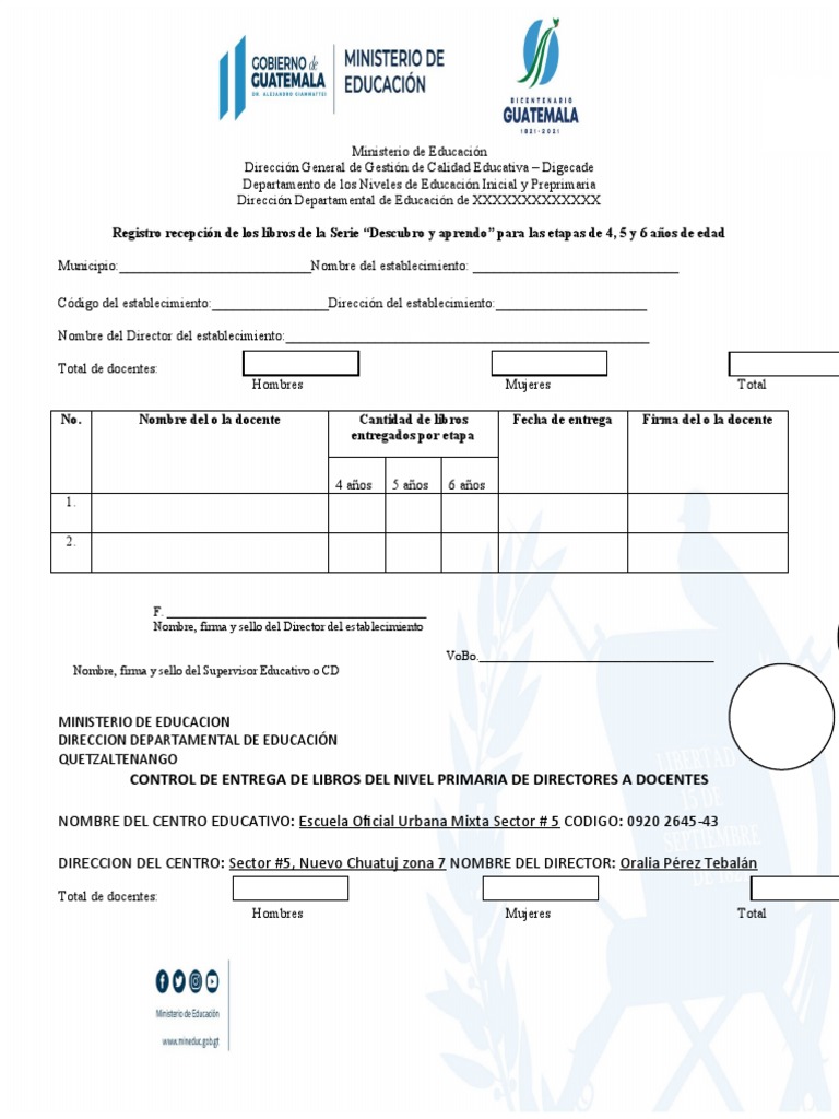 Formato de Entrega de Libros A Docentes | PDF