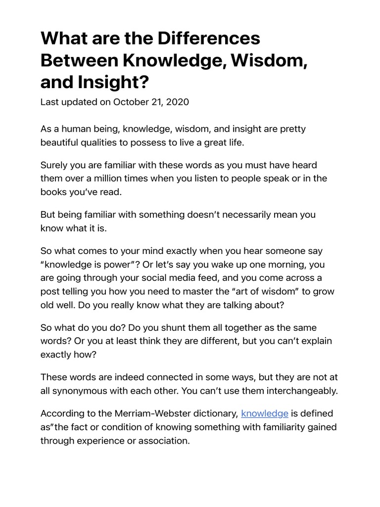 Distinguishing Knowledge, Wisdom, Insight | PDF | Experience | Wisdom