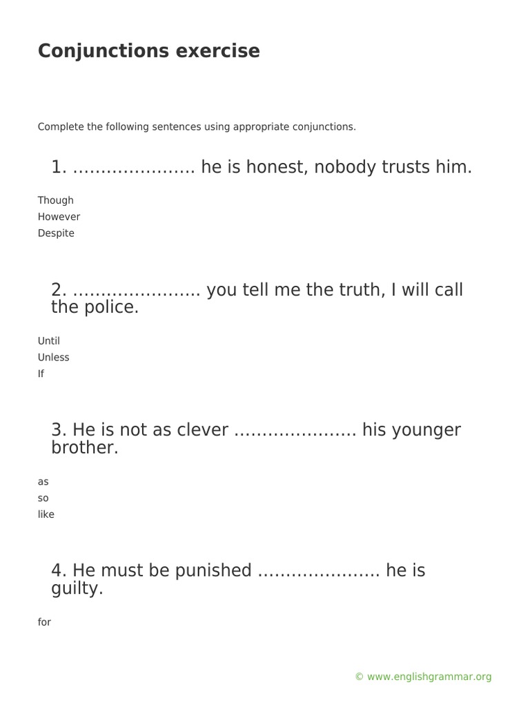 Conjunctions Exercise - 2 | PDF | Games & Activities | Language Arts ...
