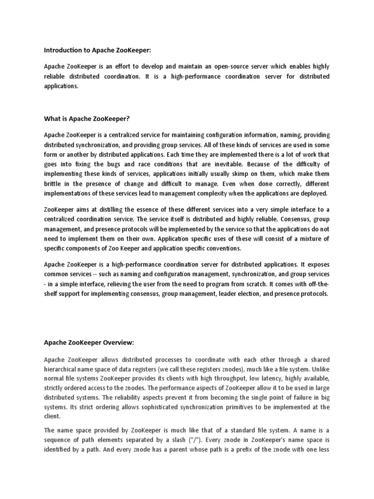 Apache ZooKeeper Introduction PDF Apache Hadoop Server
