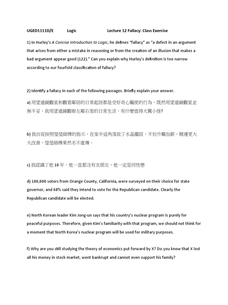 Identifying Fallacies: Class Exercise | PDF | Fallacy | Reason