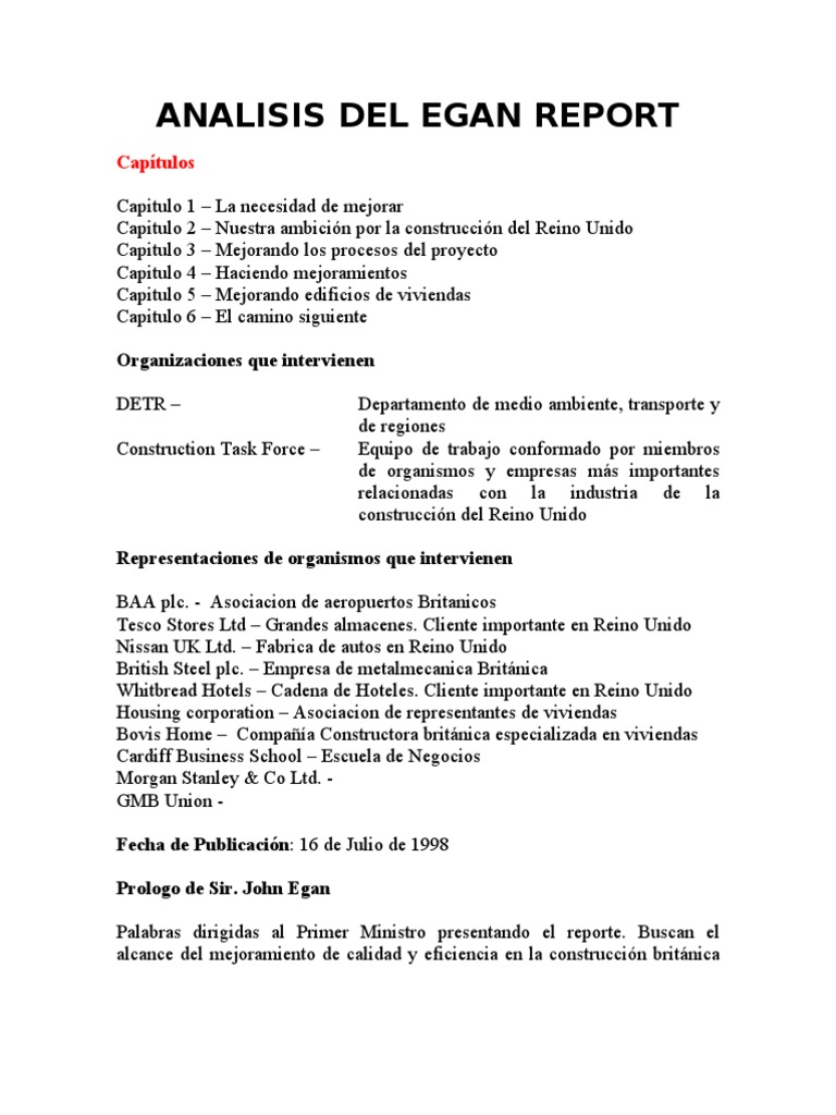 Análisis del Egan Report 1998 | PDF | Producto (Negocio) | Calidad ...