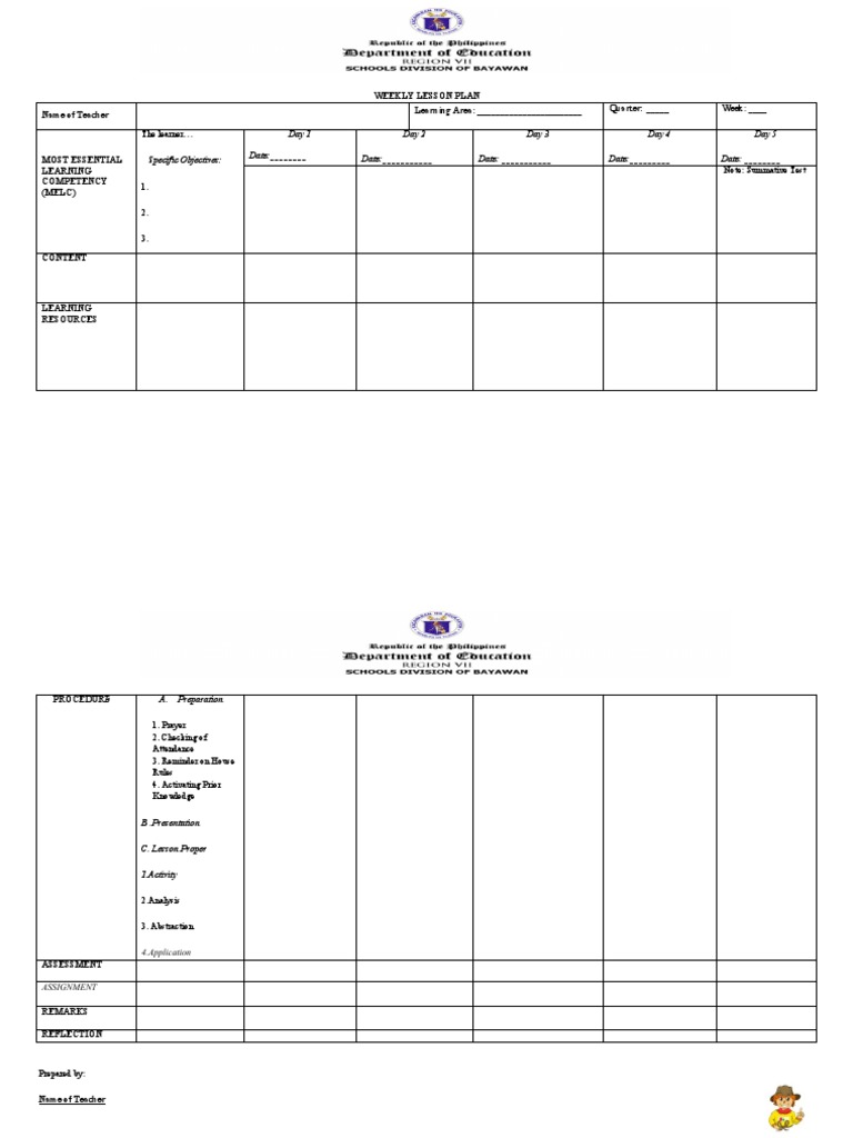Prototype LessonPlan Template in EPP TLE 1 PDF