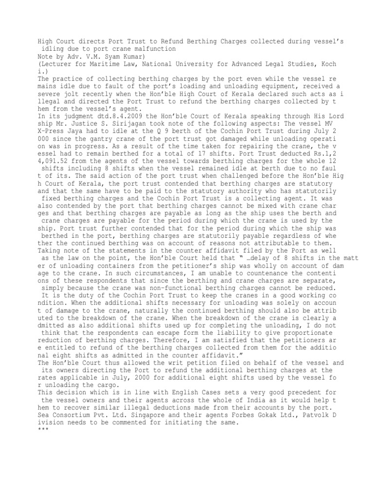 Maritime Law - Case Notes | PDF | Common Law | Government
