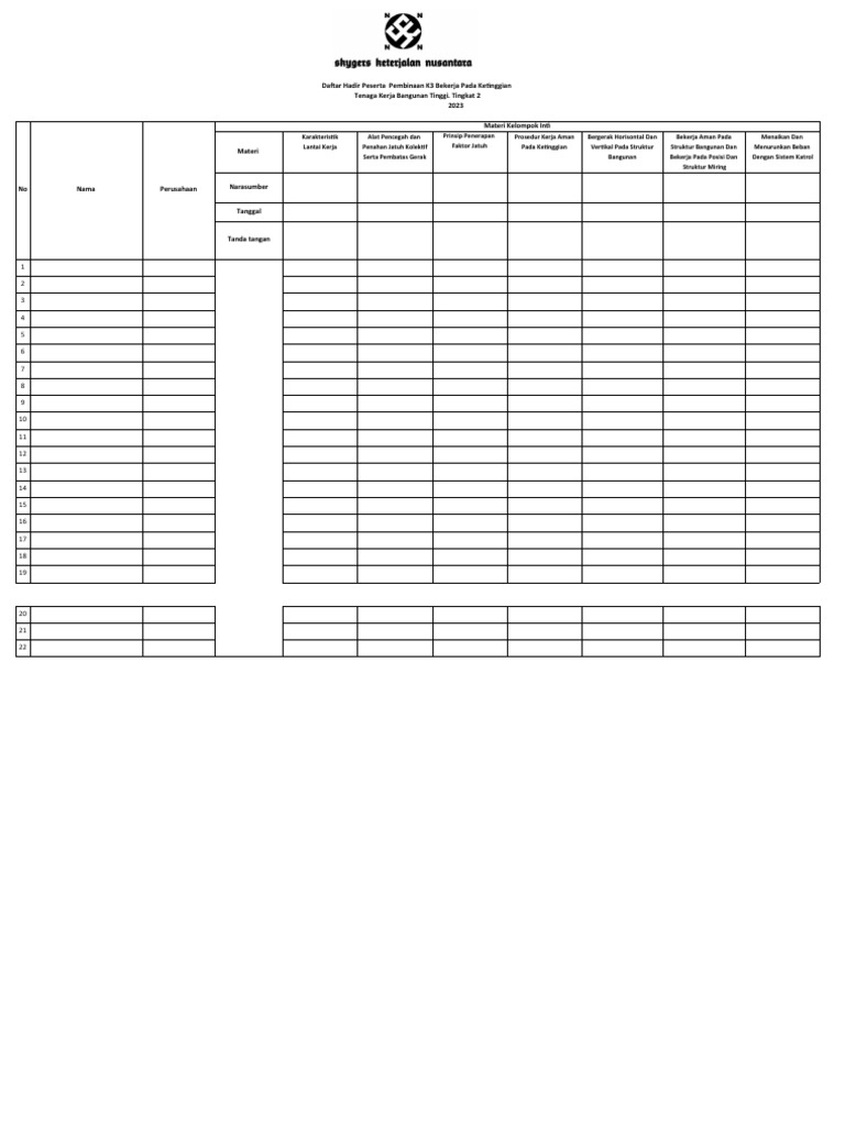 Daftar Hadir Pembinaan K3 Ketinggian | PDF | Teknologi & Rekayasa ...