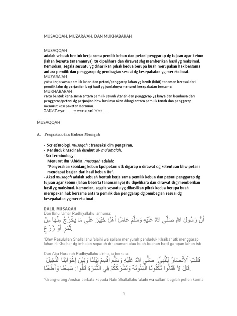 Musaqah, Muzaraah, Mukhabarah Pemaparan | PDF