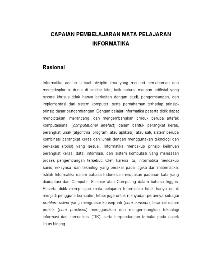 Capaian Pembelajaran Informatika SMK | PDF