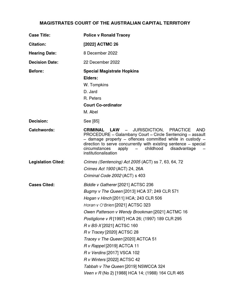 Ronald Tracey Sentencing in Galambany Court | PDF | Sentence (Law) | Crimes