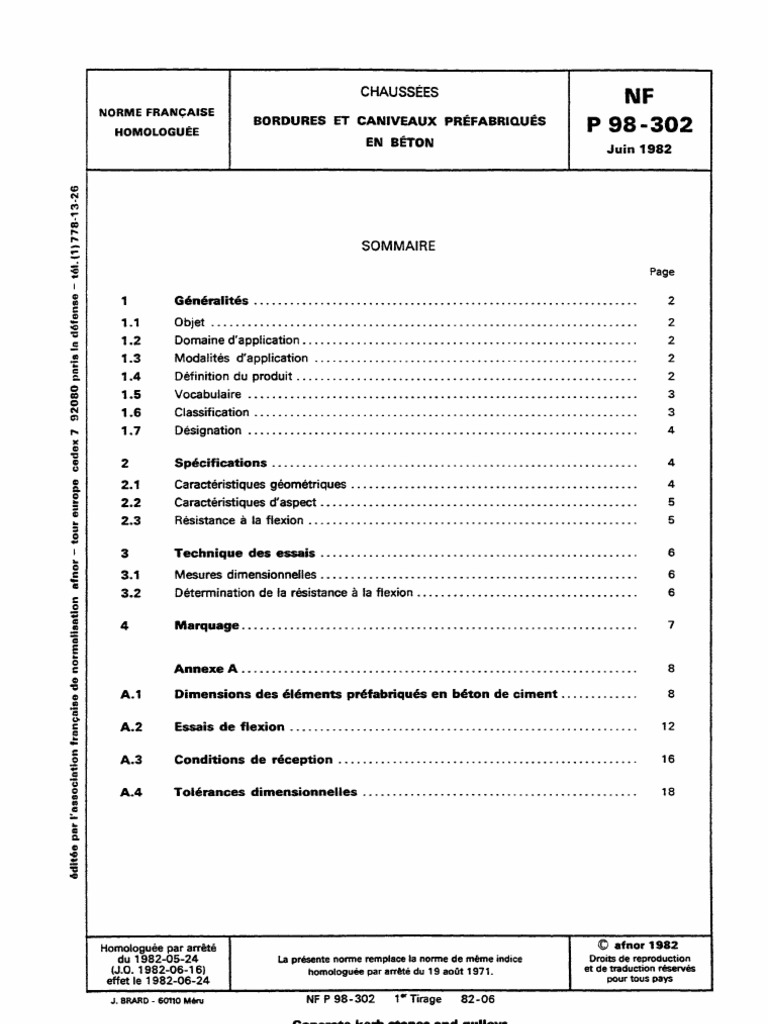 NF - P - 98-302 Chaussées - Bordures Et Caniveaux Préfa | PDF | Études ...
