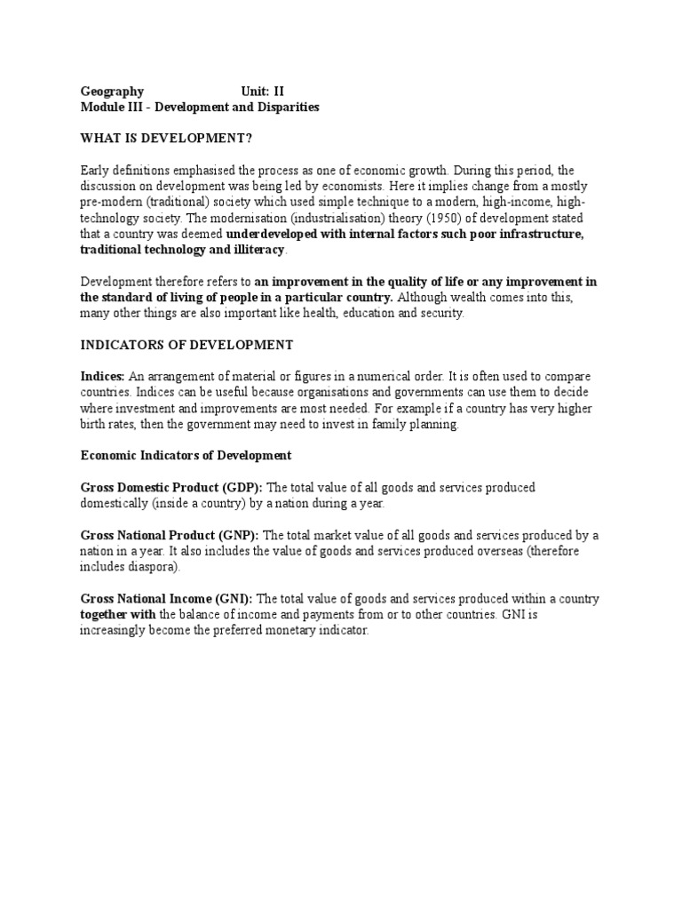 Economic Indicators of Development PDF Cost Of Living Gross