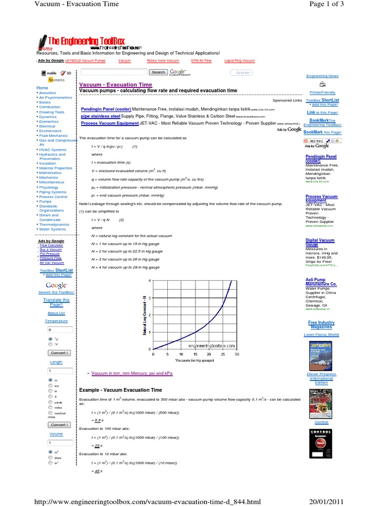 Calculate Time Vacuum PDF Vacuum Pump