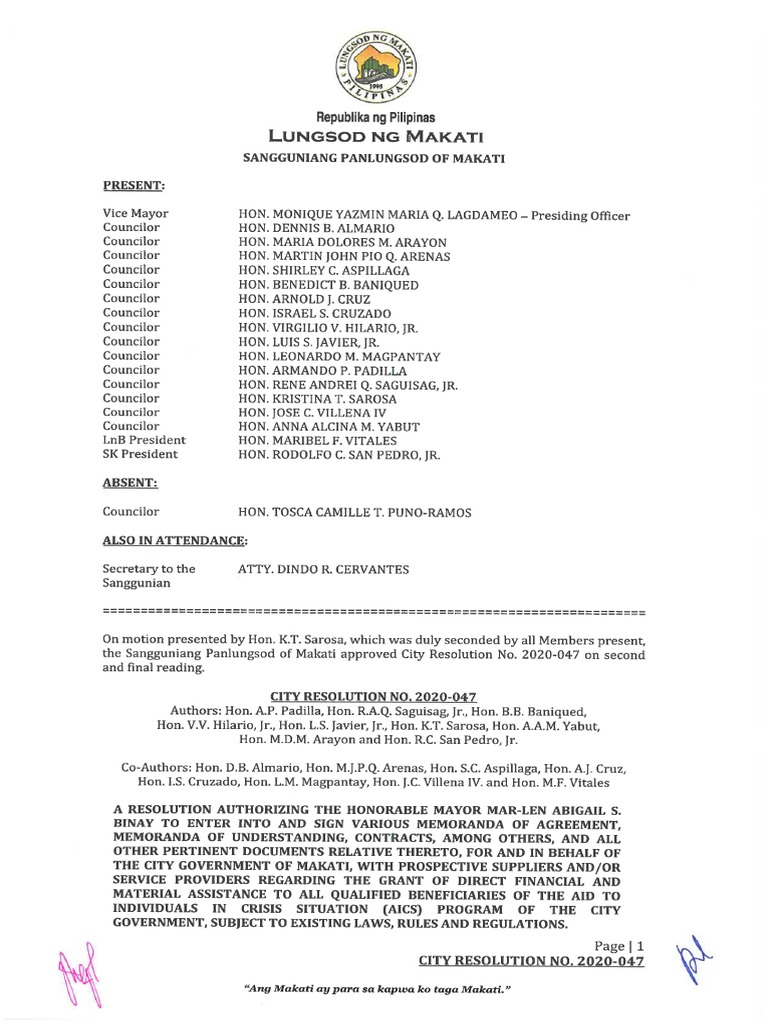 Resolution Authorizing The Mayor To Enter in To MOA With Prospective ...